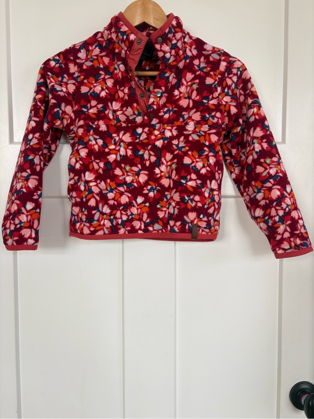 Obermeyer Girls Red Multicolor Floral Snap Up Fleece Pullover Size Large